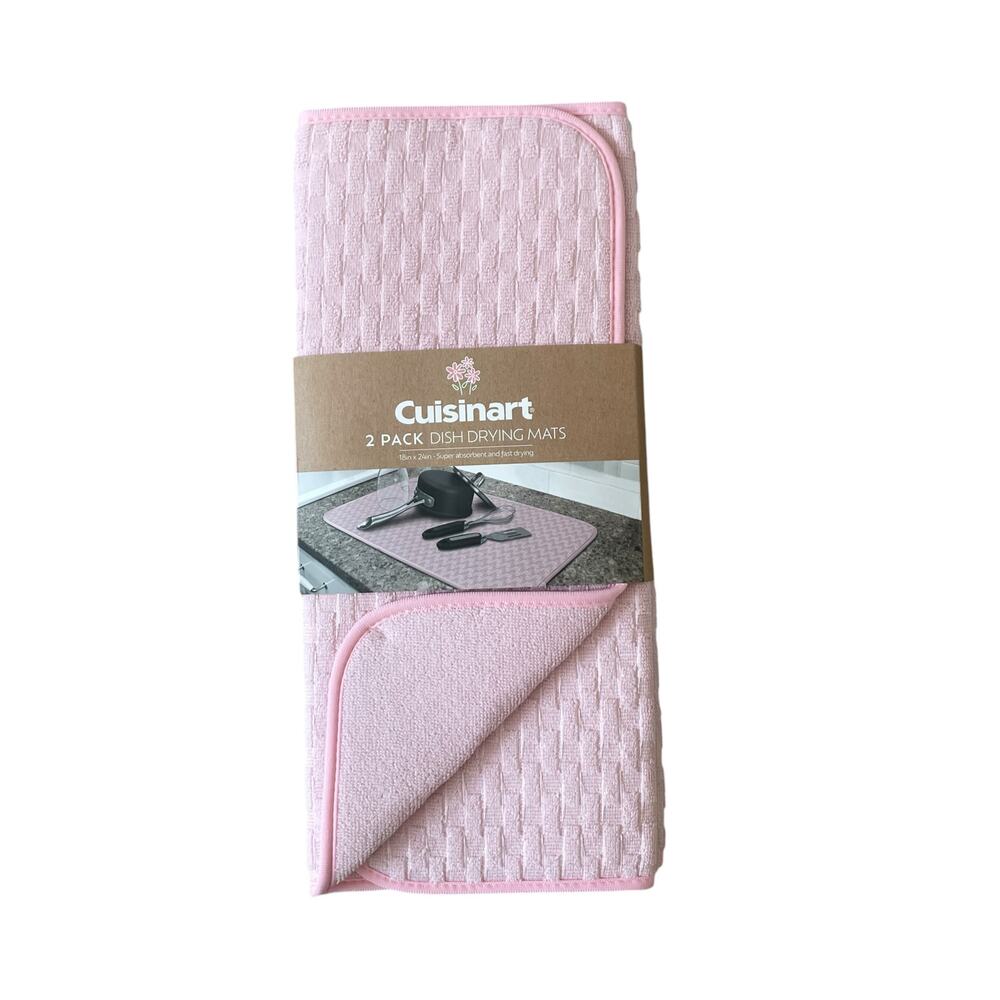 CUISINART Pastel Pink Kitchen Dish Drying Mats 18x24 Set of 2 NEW